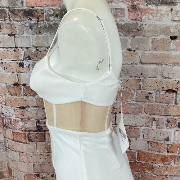 Angel Biba Corseted Mini Dress Blind Date Nude Mesh Bodycon White Sz Small - Picture 4 of 14